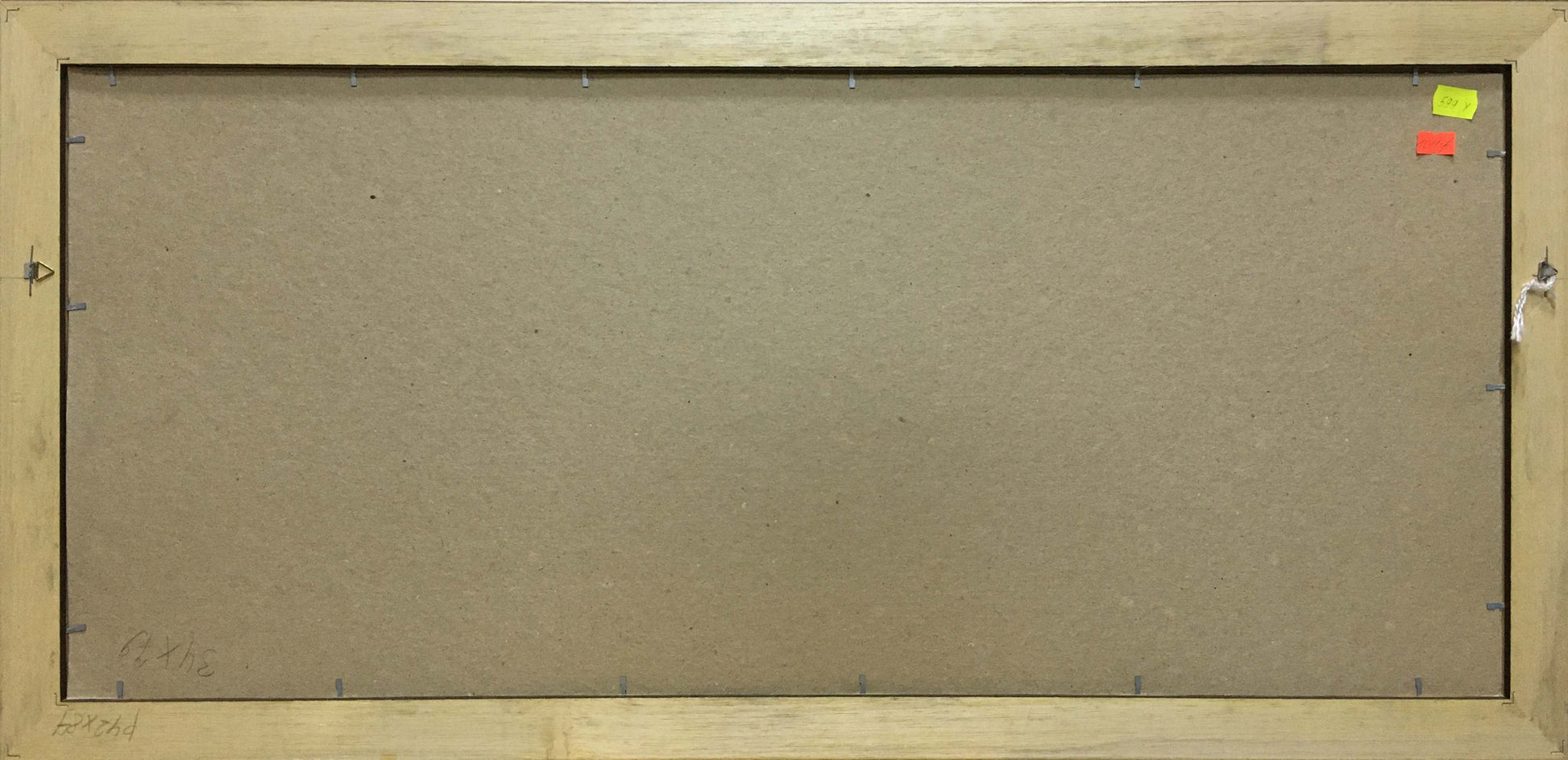 Back of oil painting horse portrait in light wooden frame with beige backing