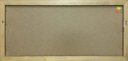 Back of oil painting horse portrait in light wooden frame with beige backing