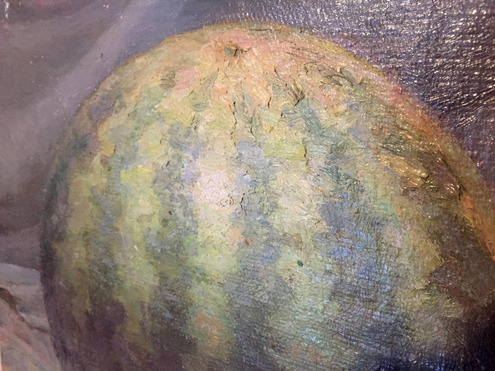 Oil painting of weathered patina watermelon, original artwork