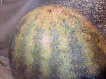 Oil painting of weathered patina watermelon, original artwork