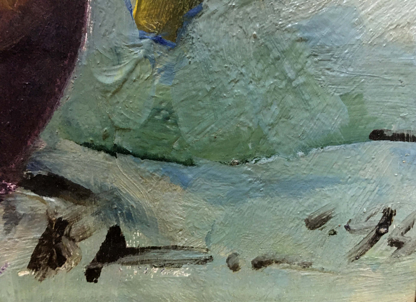 Oil painting Roses by Volskiy Petr Dmitriyevich, textured canvas in green, blue, purple