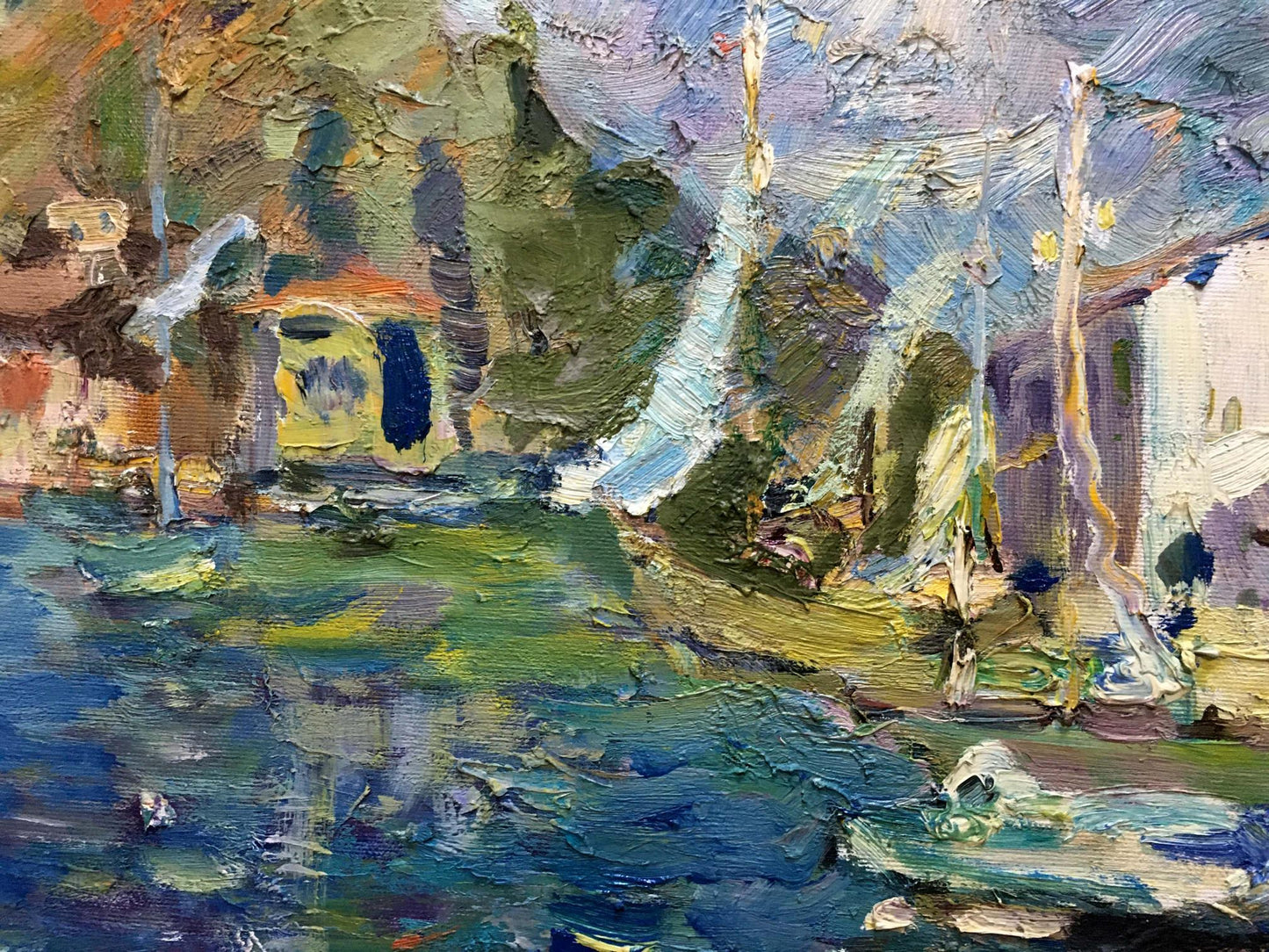 Impasto oil painting by Karpov Nikolay Mikhailovich: harbor with boats