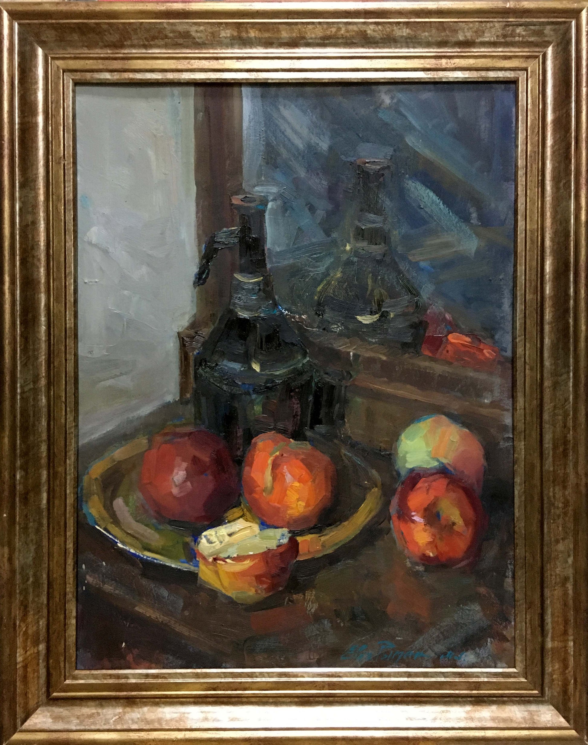 Oil painting For lunch by Ryman Evgeny Nikolaevich, apples in gold frame