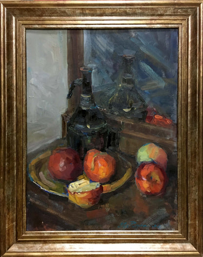 Oil painting For lunch by Ryman Evgeny Nikolaevich, apples in gold frame