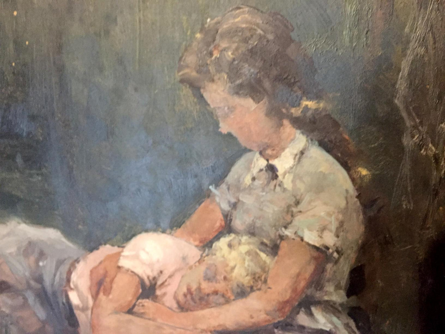 Impressionistic oil painting of mother with son by Leonid Mikhailovich Stil