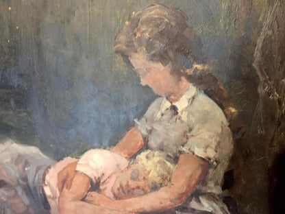Impressionistic oil painting of mother with son by Leonid Mikhailovich Stil
