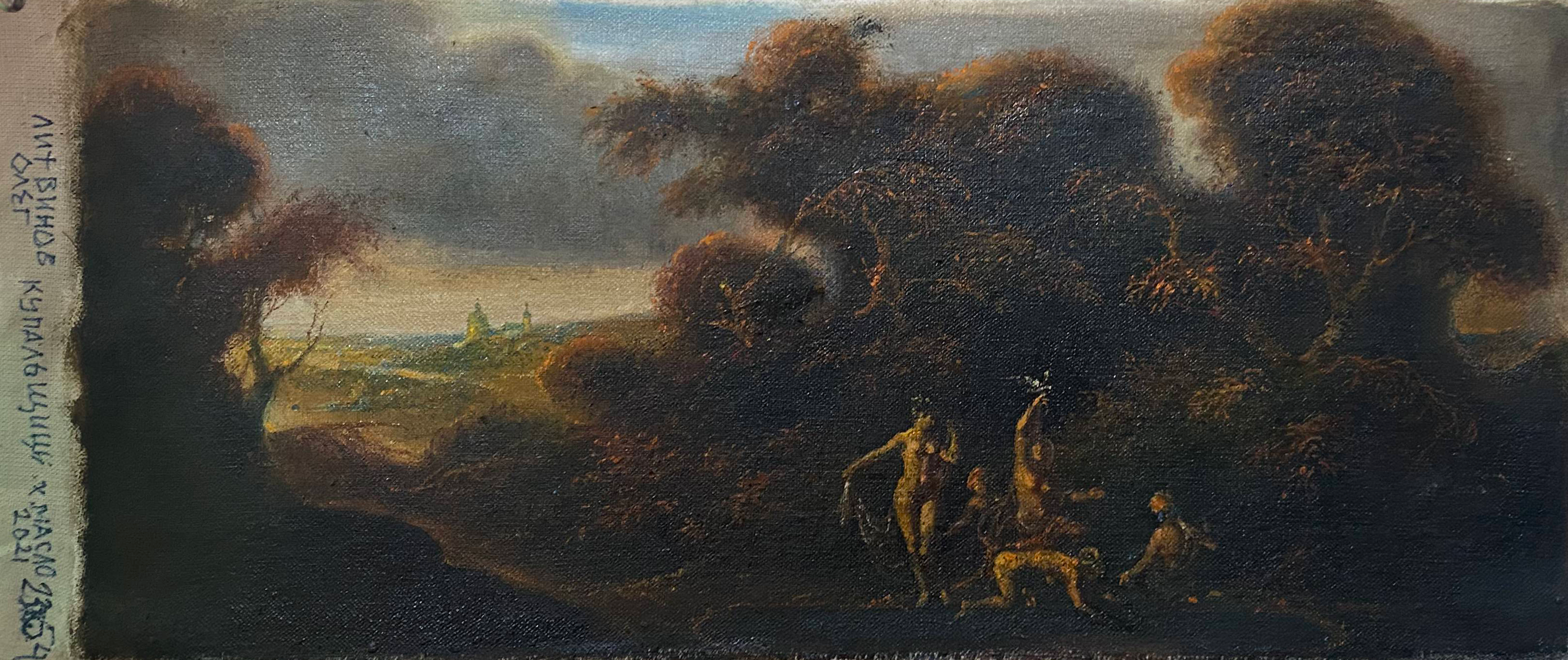 Oil painting Bathers by Litvinov Oleg Arkad’yevich, dark wooded landscape