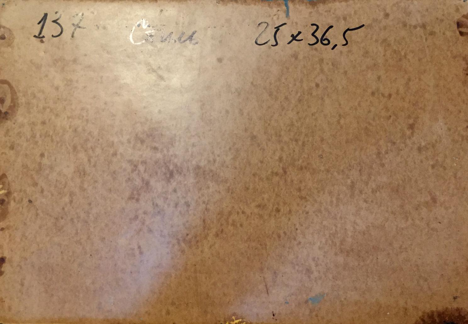 Back of weathered beige stone slab for Leonid Mikhailovich Stil oil painting