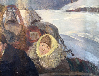 Woman in fur-lined hood in Goodbye Shusha oil painting by Nikolenko