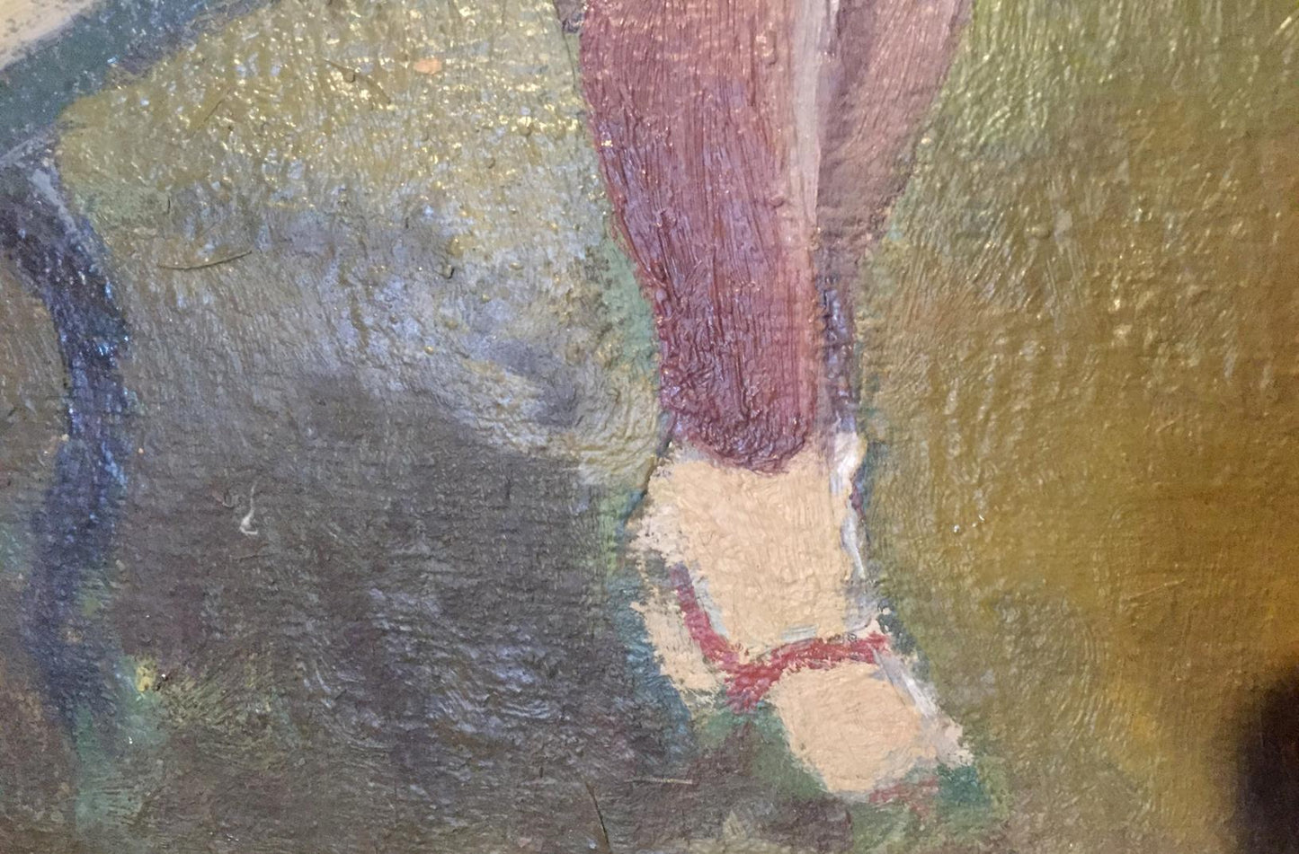 Oil painting of woman in park by Leonid Mikhailovich Stil leg view