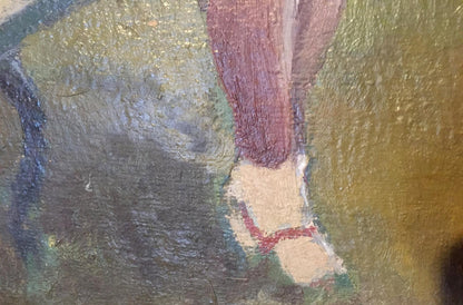 Oil painting of woman in park by Leonid Mikhailovich Stil leg view