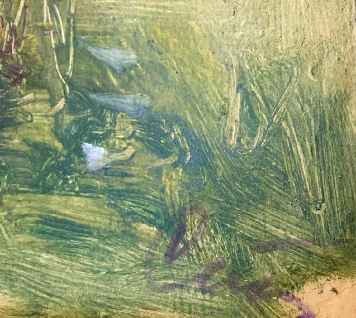 Textured impressionistic grassy field painting by Leonid Mikhailovich Stil