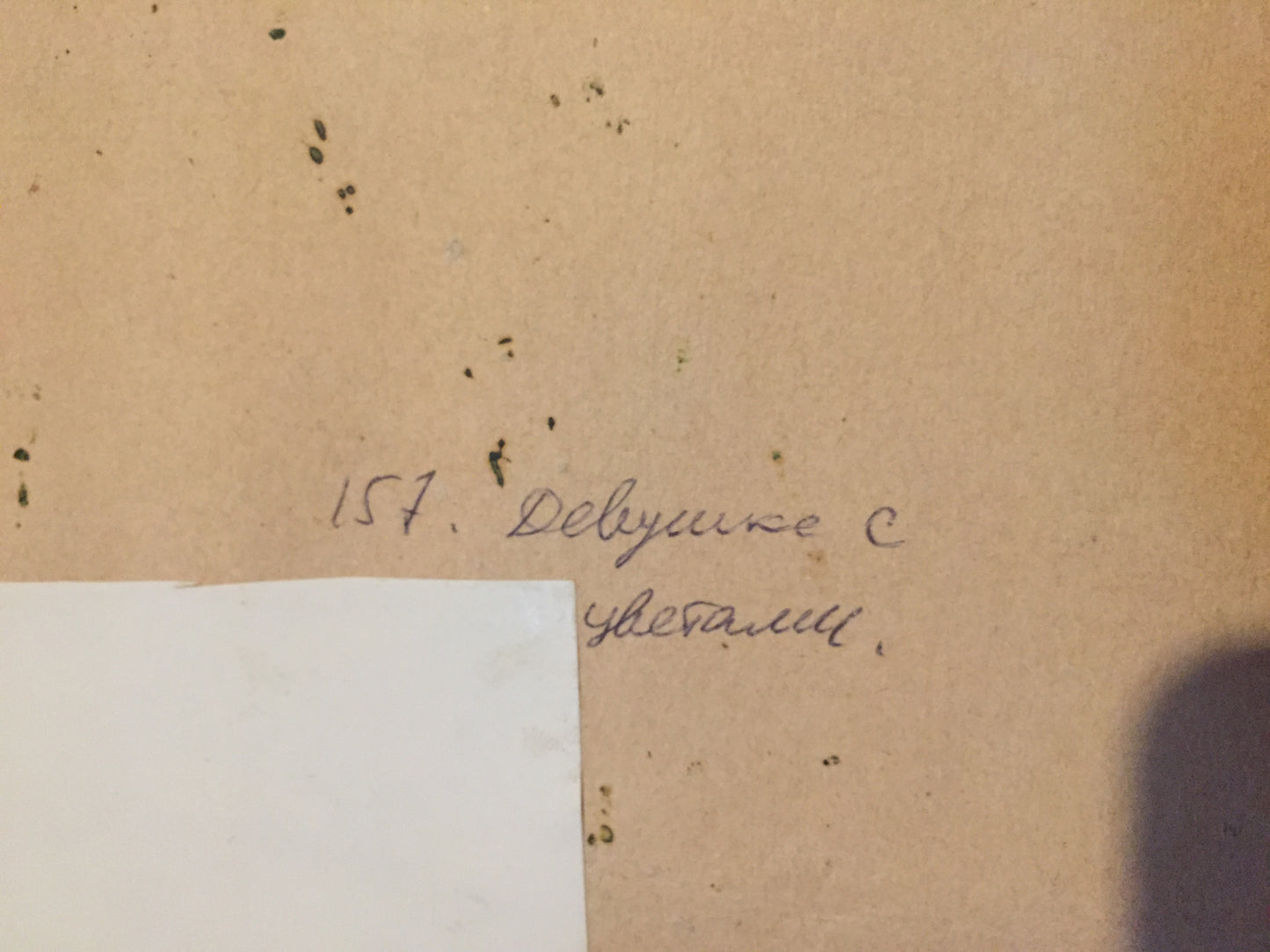 Handwritten inscription on back of Oil painting Girl with flowers Leonid Mikhailovich Stil