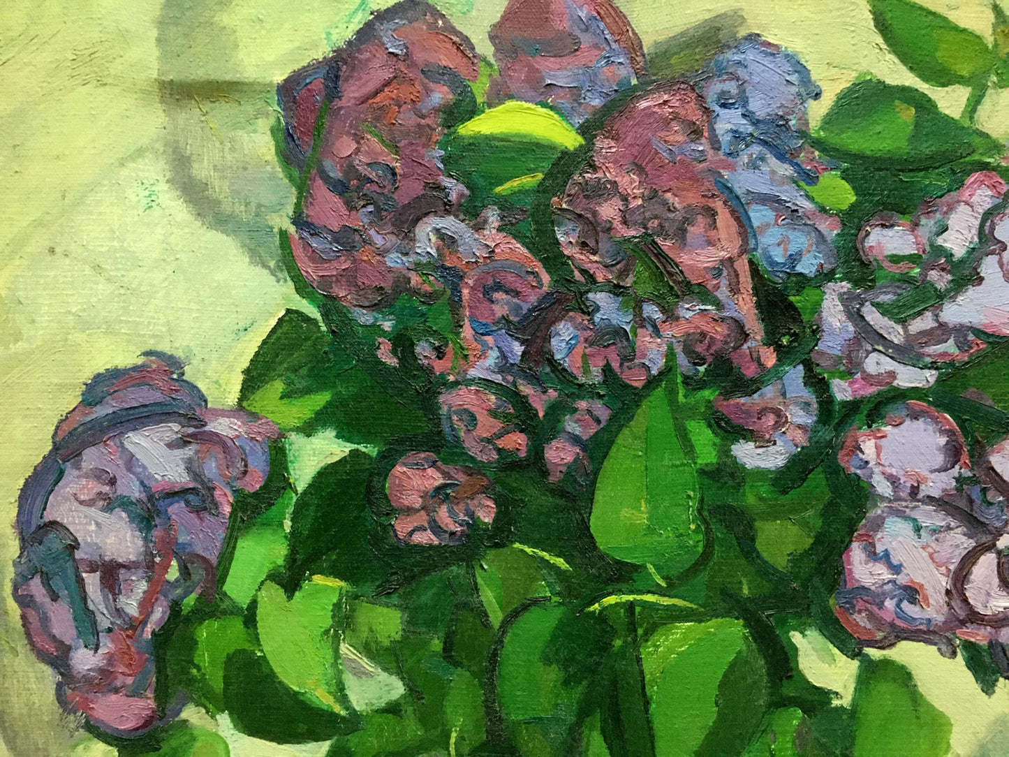 Oil painting of vibrant purple pink lilac blossoms by Vlasov Vladimir Grigorievich