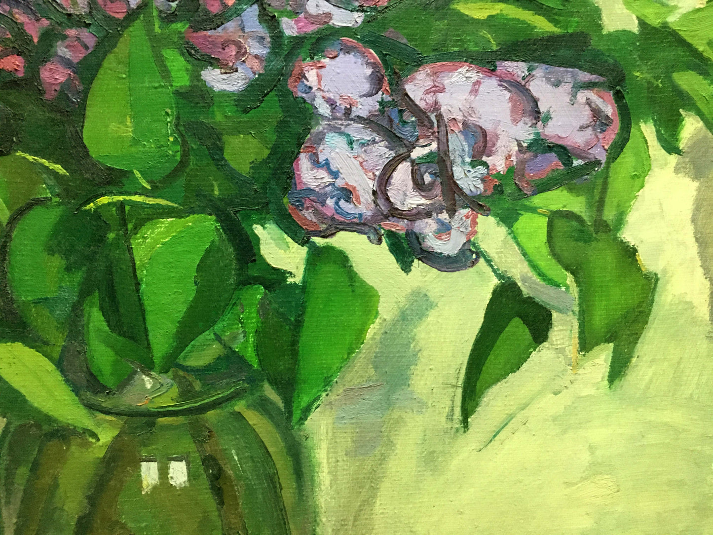 Oil painting Lilac by Vlasov Vladimir Grigorievich, vibrant purple pink blossoms