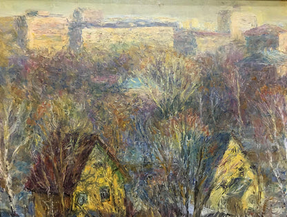 Textured impressionistic oil painting of village scene by Olga Sergeevna Otroshchenko, March