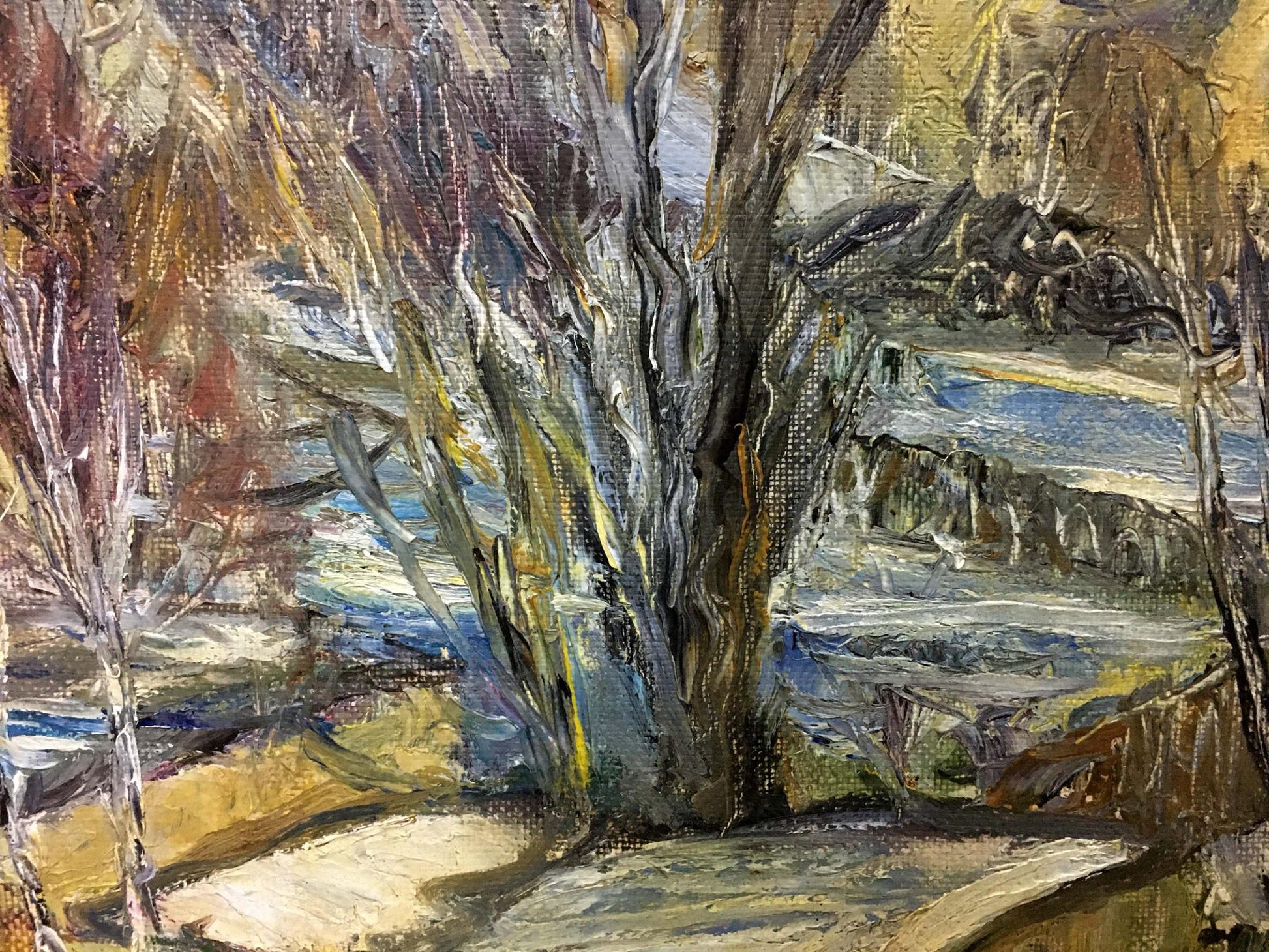 Abstract oil painting of textured tree by Olga Sergeevna Otroshchenko