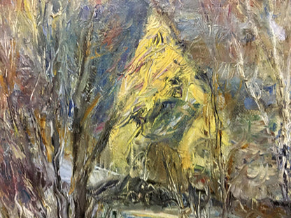 Vibrant yellow house by Olga Sergeevna Otroshchenko impressionistic oil painting March