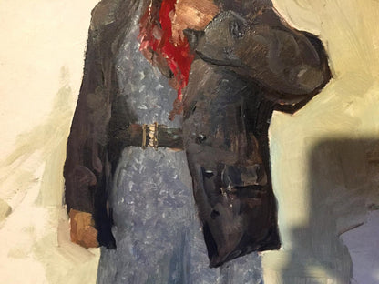Oil painting portrait of old woman by Leonid Mikhailovich Stil with red splatters