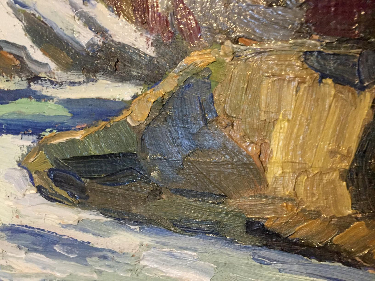 Textured oil painting of snowy rocky shoreline by Kharchenko Vladimir Ivanovich