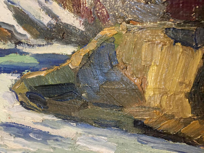 Textured oil painting of snowy rocky shoreline by Kharchenko Vladimir Ivanovich