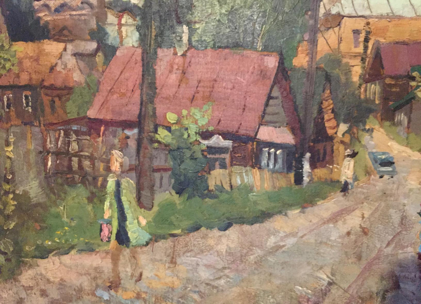 Oil painting of rustic wooden house by Alexander Horov, Country life