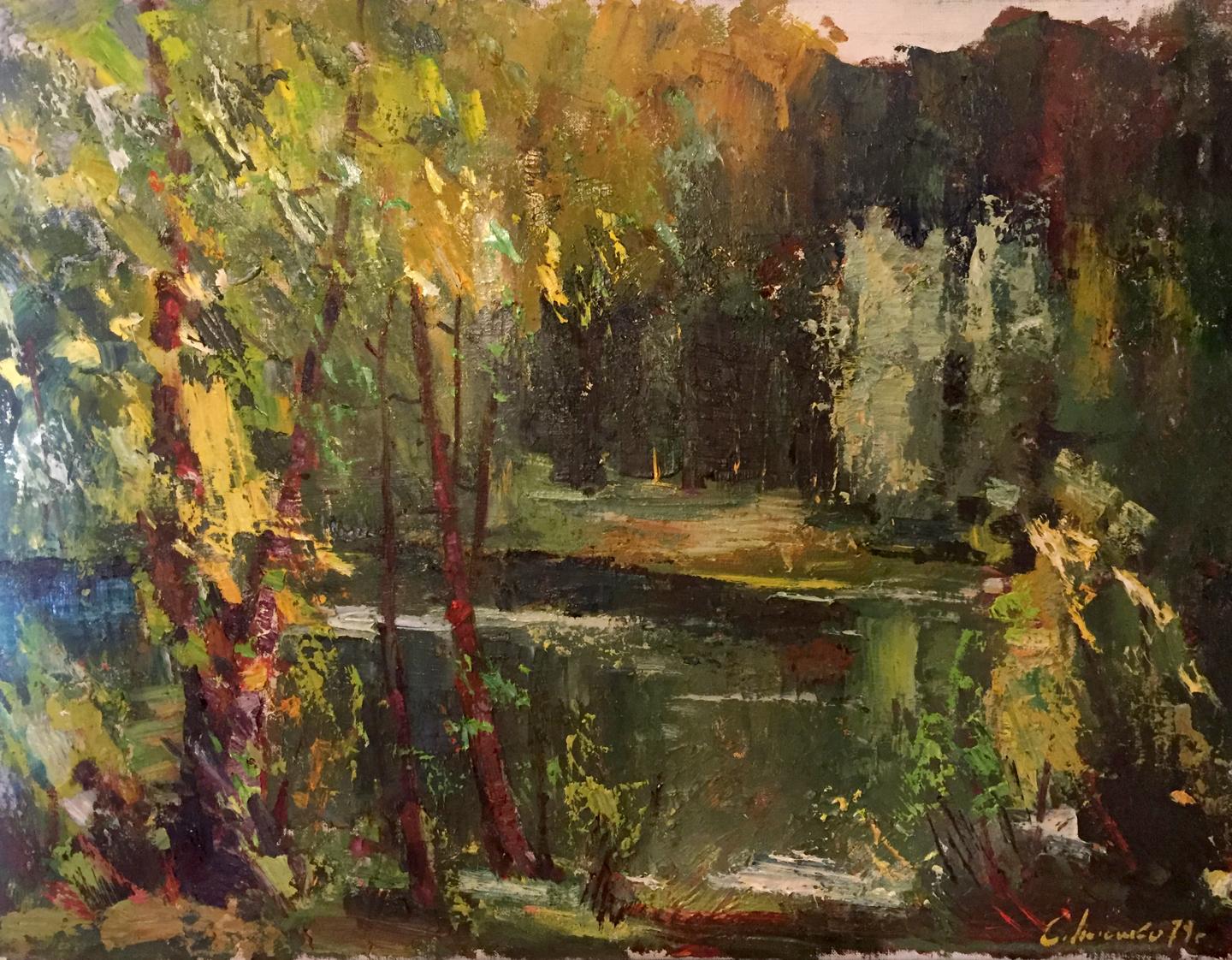Vibrant impressionist oil painting of autumn forest by Titko Stepan Ilich