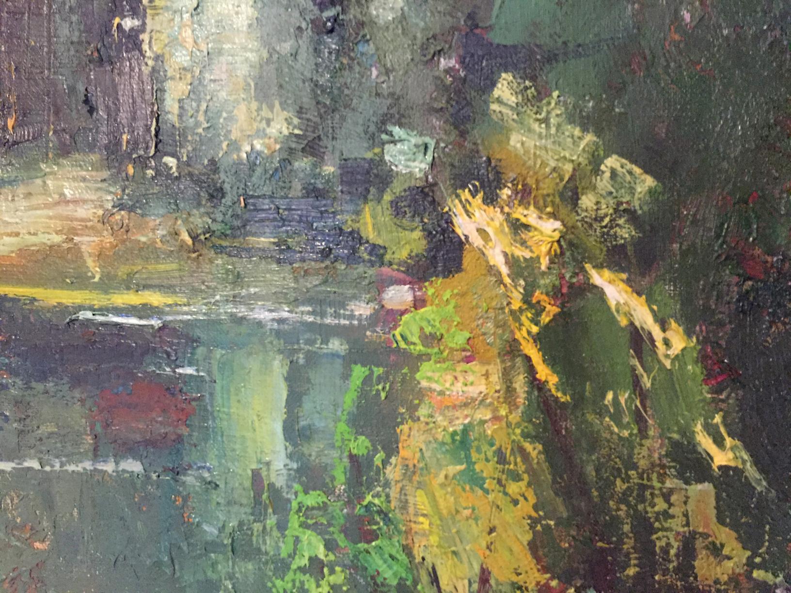 Oil painting Forest Titko Stepan Ilich with abstract impasto greens and yellows