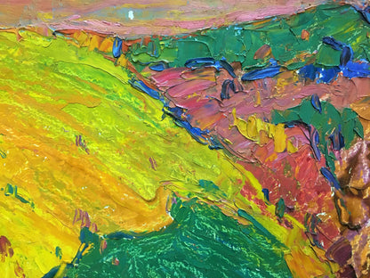 Vibrant impressionist oil painting of mountains by Mandrikova - Donchik Nadezhda Alekseevna