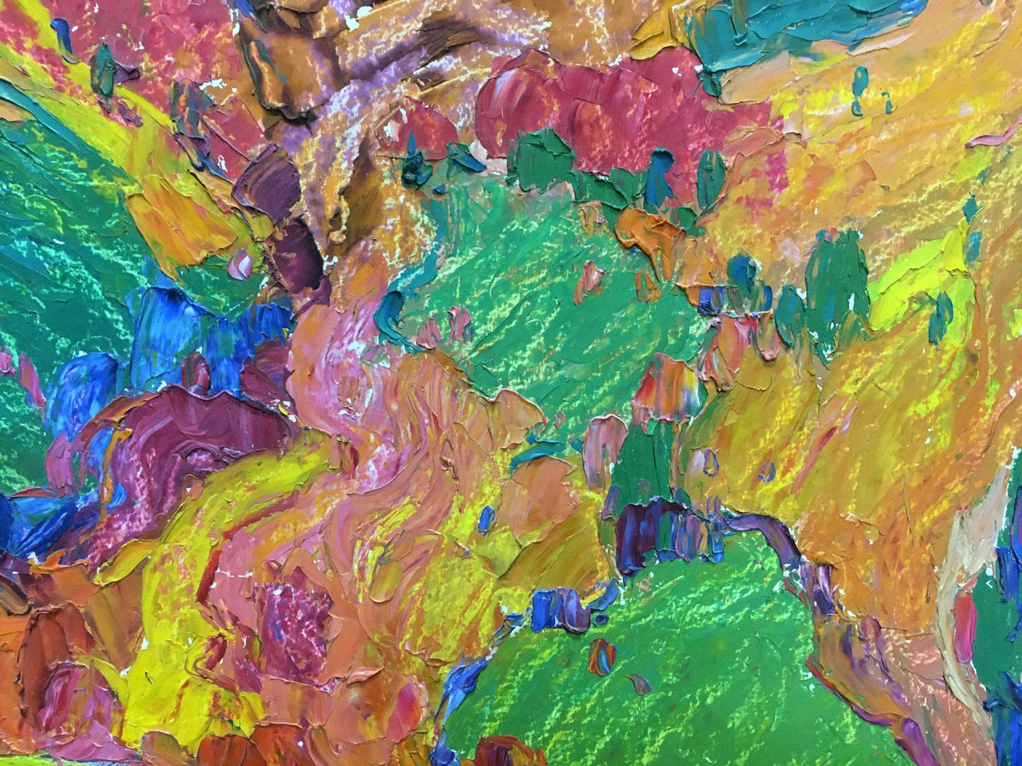 Vibrant oil painting of mountain landscape by Mandrikova - Donchik Nadezhda Alekseevna