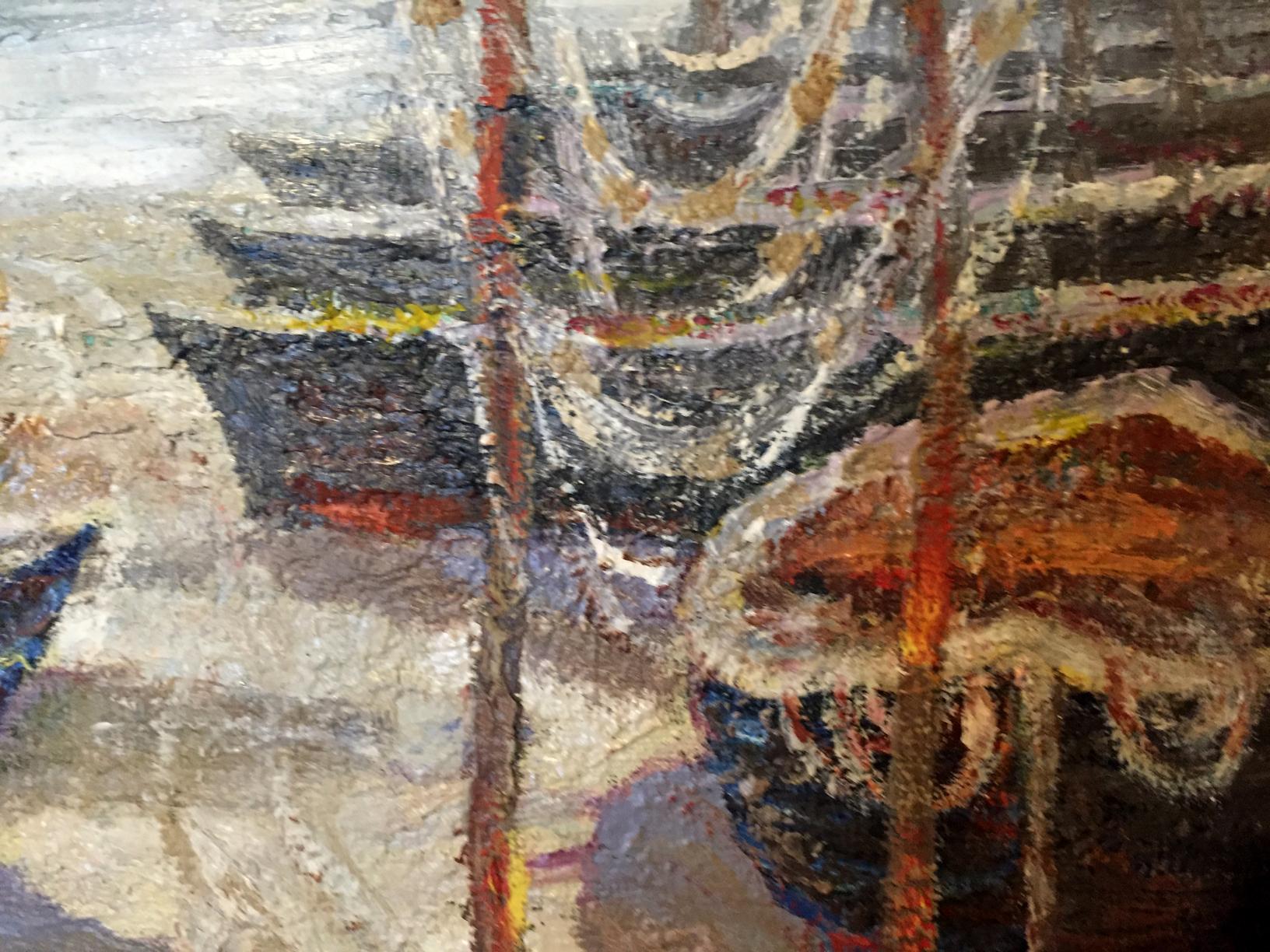 Oil painting of fishing boats in harbor by Shary Anatoly Ivanovich