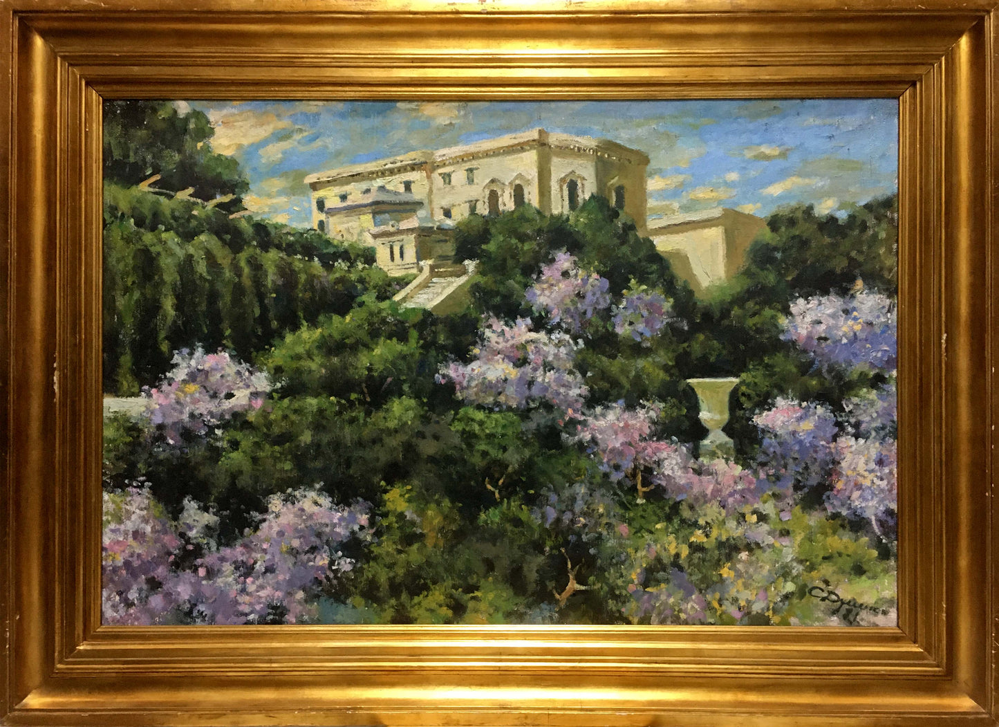 Oil painting Garden estate by Dumenko Sergey Danilovich in gold frame