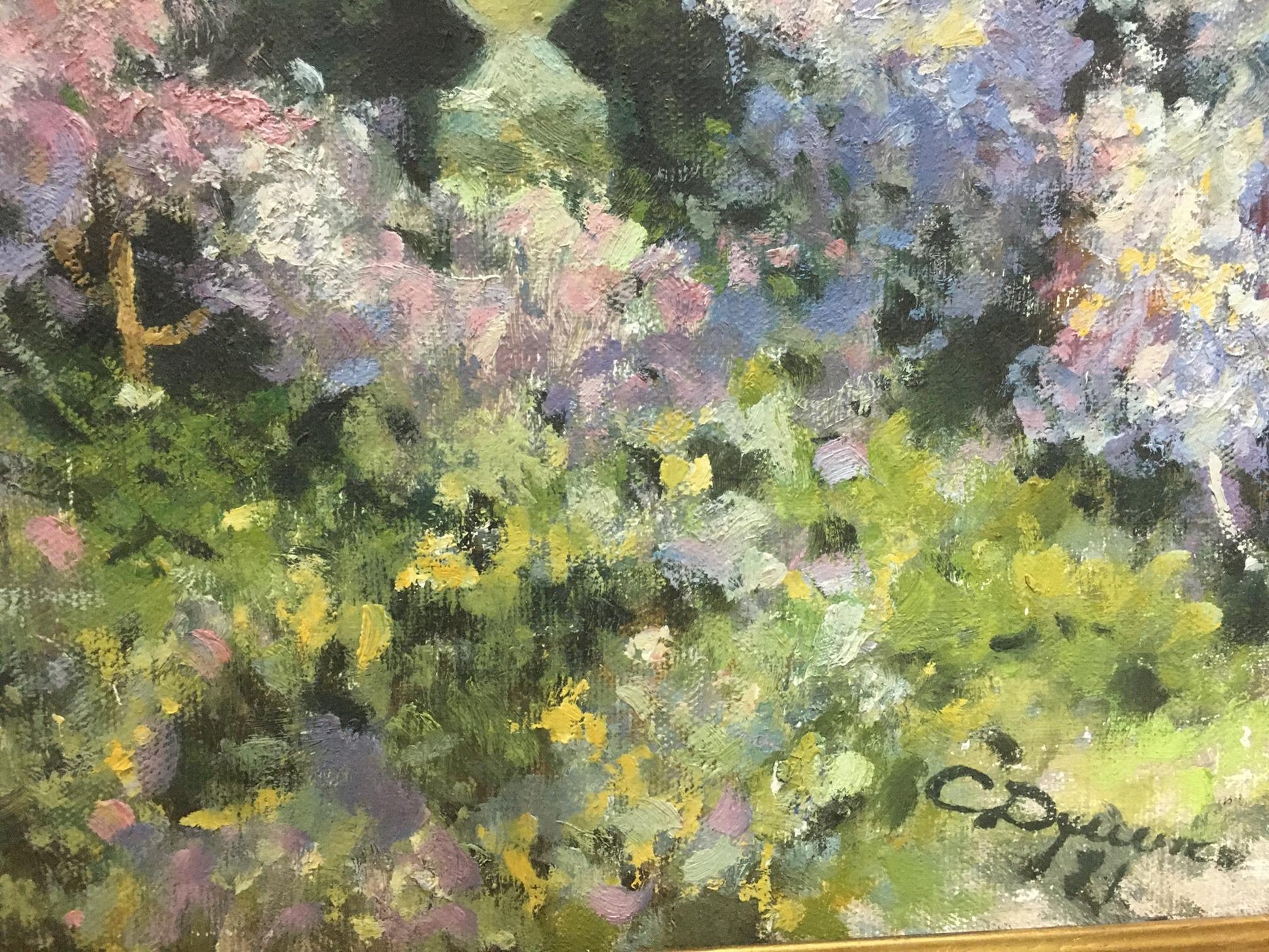 Vibrant impressionistic oil painting of lush garden by Dumenko Sergey Danilovich