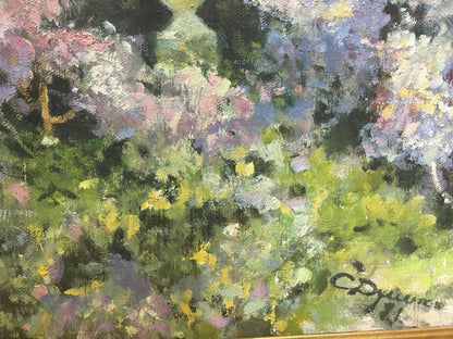 Vibrant impressionistic oil painting of lush garden by Dumenko Sergey Danilovich