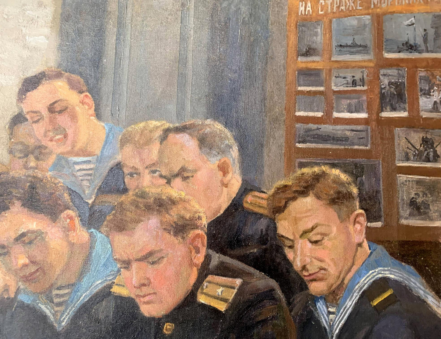 Social realism oil painting of sailors in navy uniforms by Danilevsky