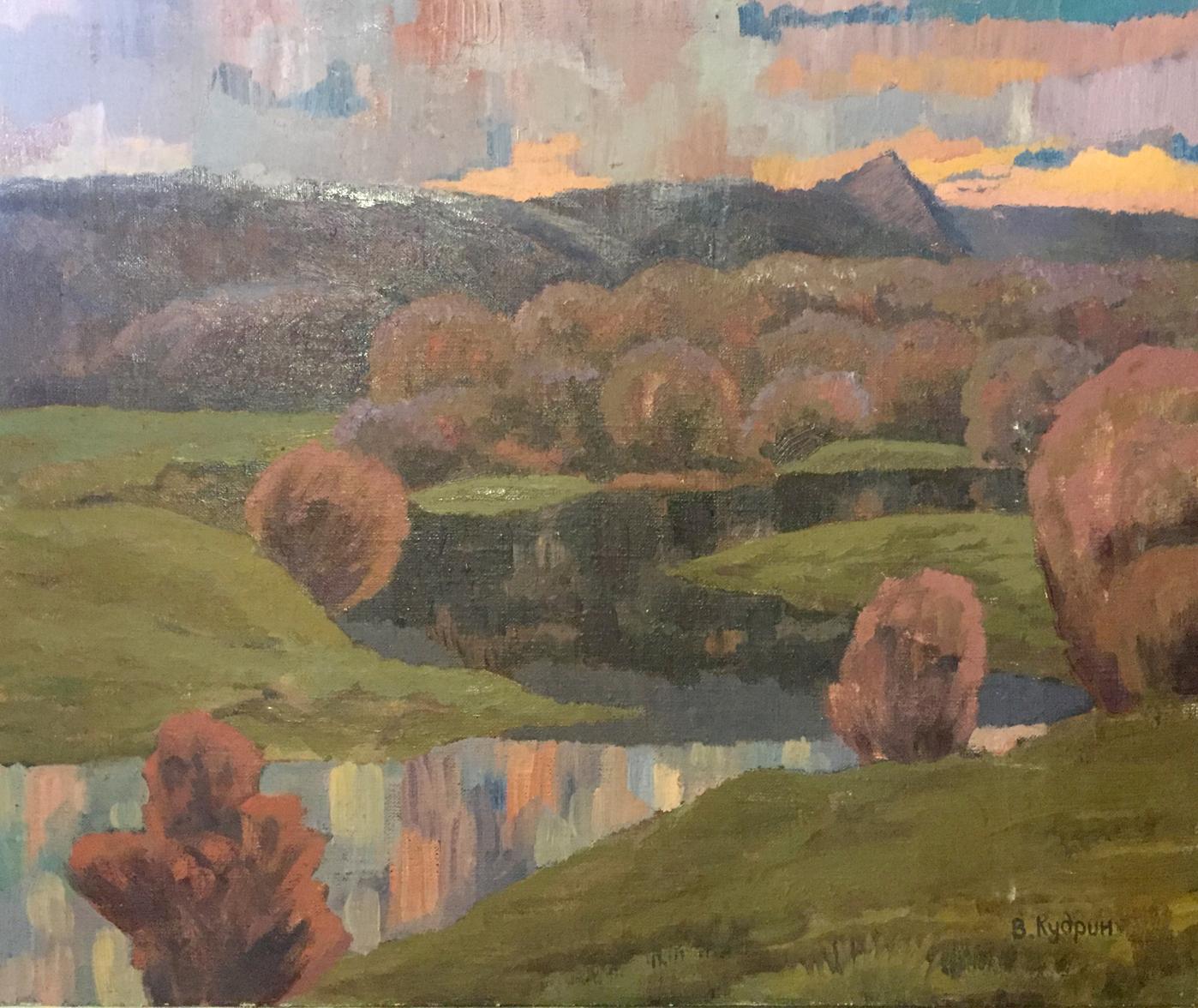 Oil painting After the Rain by Kudrin Viktor Petrovich, impressionistic autumn hills