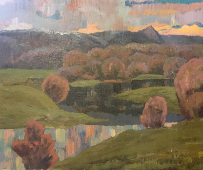 Oil painting After the Rain by Kudrin Viktor Petrovich, impressionistic autumn hills