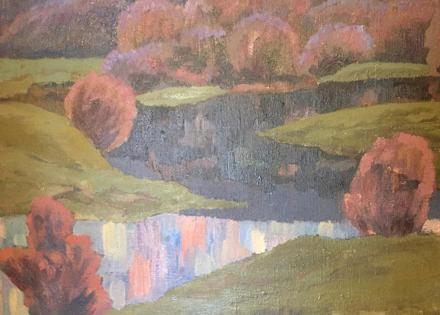 Oil painting After the Rain by Kudrin Viktor Petrovich: serene hills, reflective river