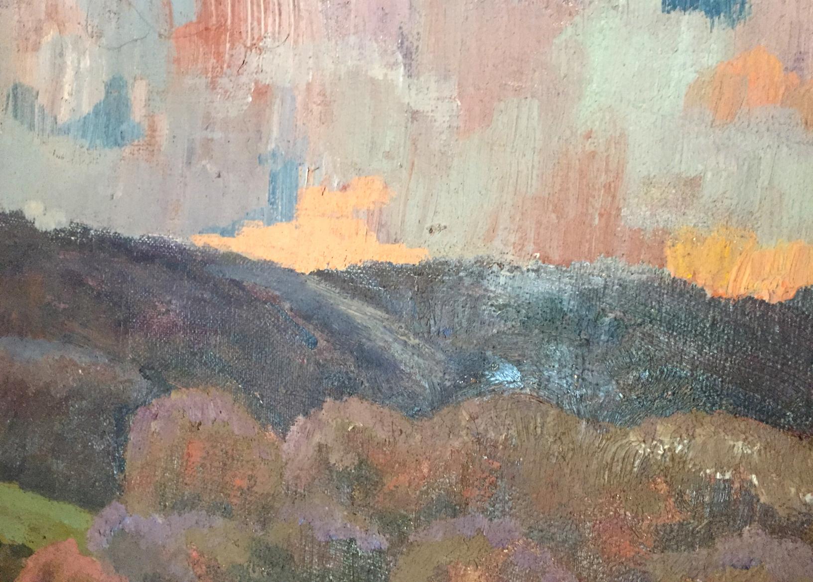 Oil painting After the Rain by Kudrin Viktor Petrovich, earthy hills, pink sky