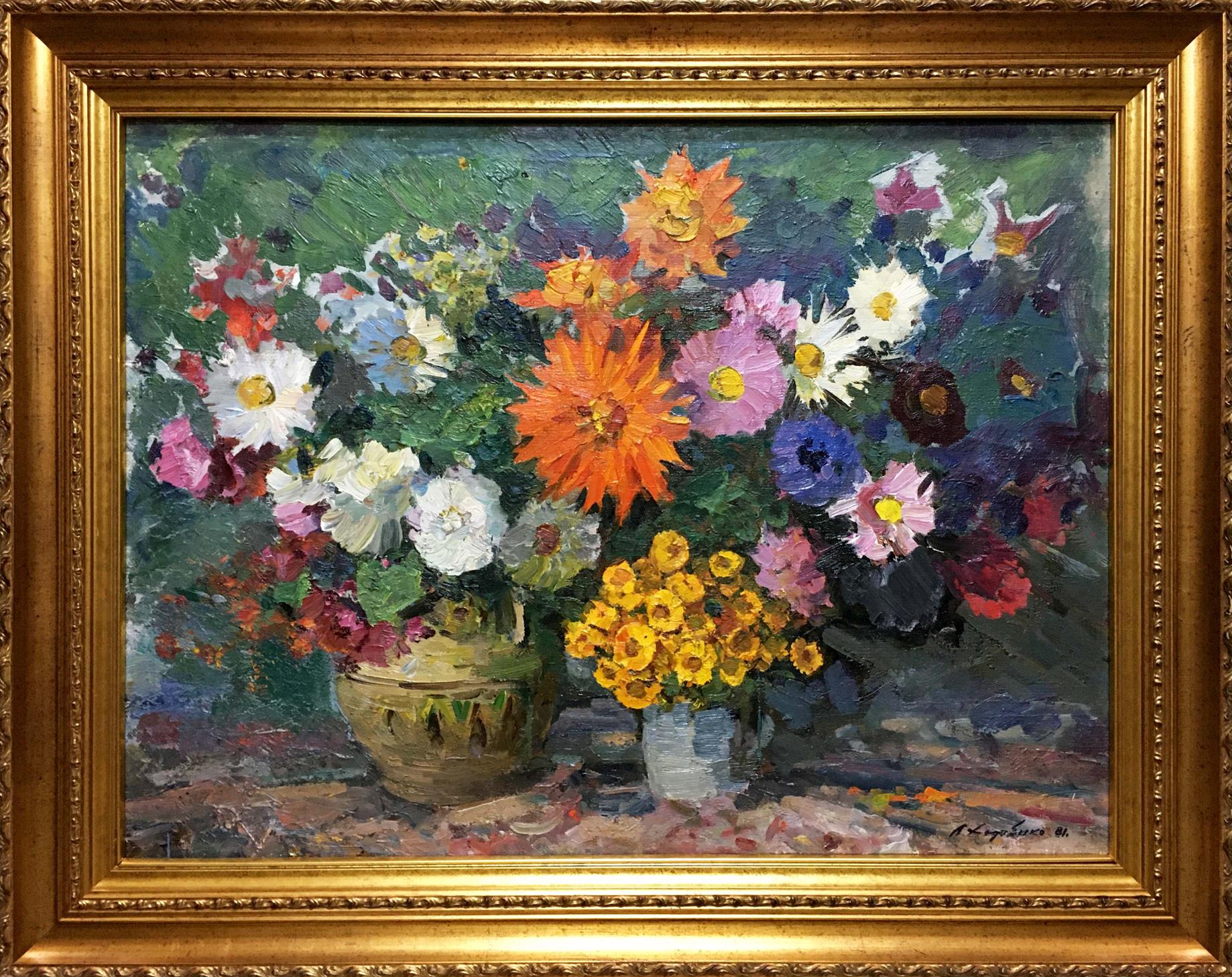 Oil painting Autumn flowers by Khodchenko Lev Pavlovich, vibrant bouquet