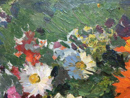 Vibrant impressionist oil painting of autumn flowers by Khodchenko Lev Pavlovich