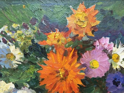 Vibrant impressionist oil painting Autumn flowers by Khodchenko Lev Pavlovich