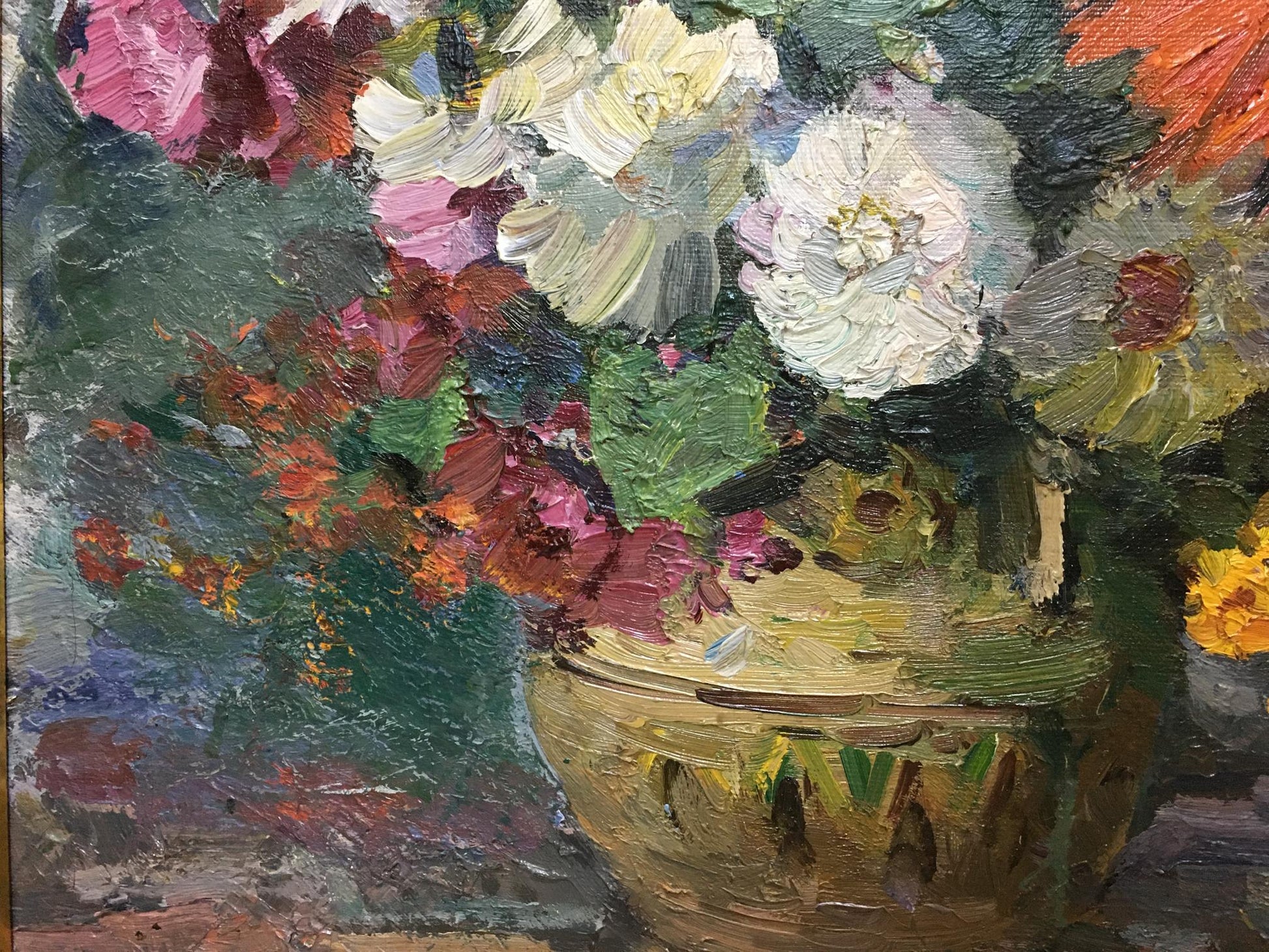 Oil painting of autumn flowers in basket by Khodchenko Lev Pavlovich
