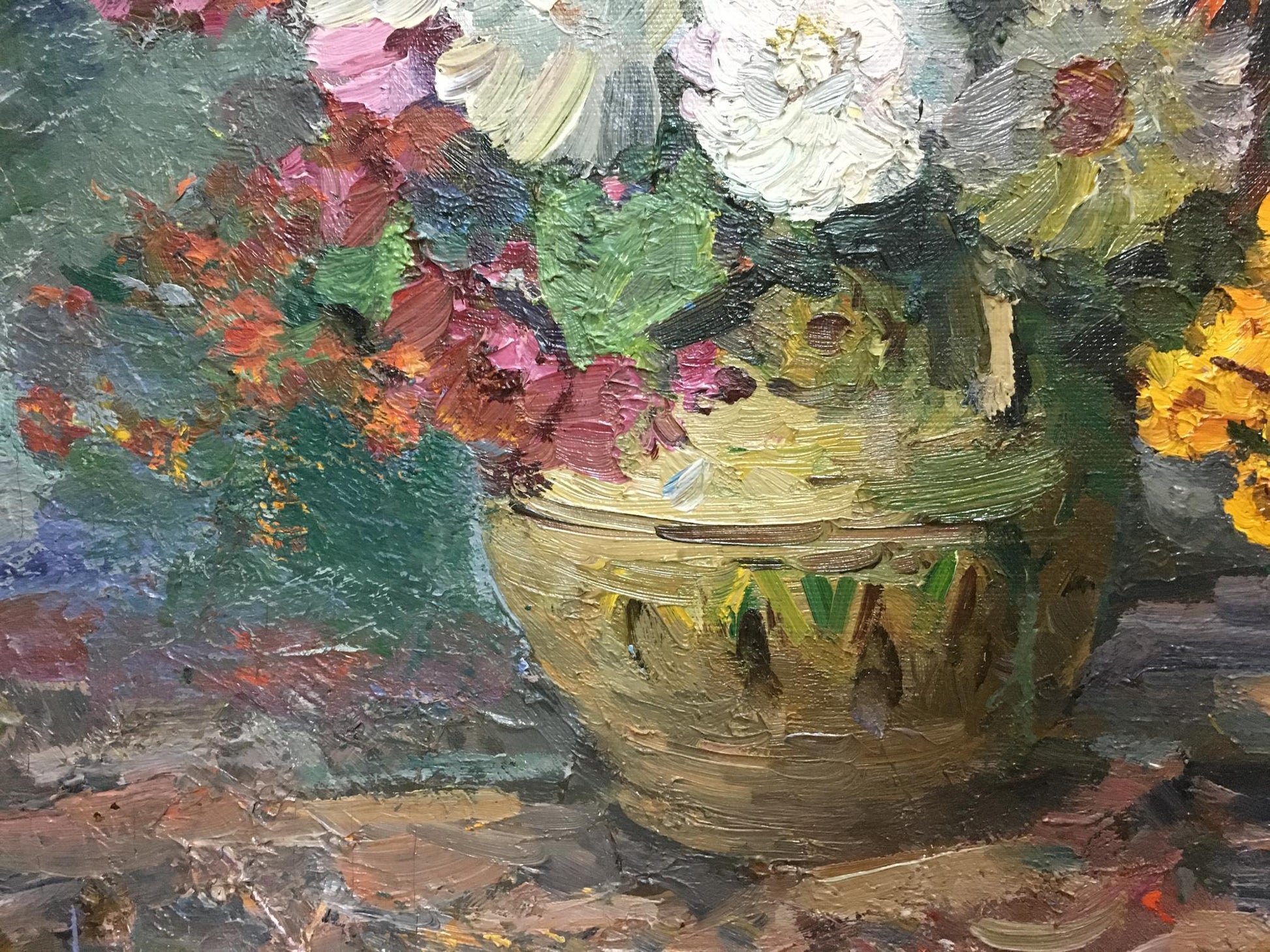 Oil painting of Autumn flowers by Khodchenko Lev Pavlovich in textured vase