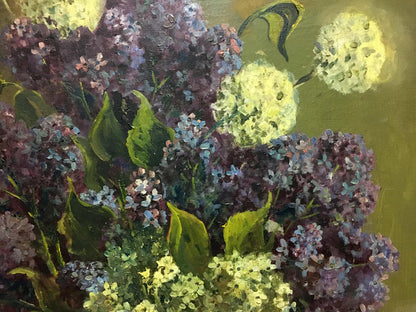 Oil painting of lilac blossoms by unknown artist