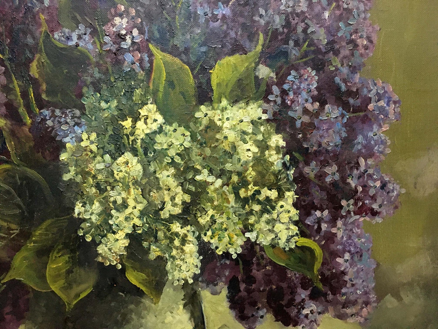 Vibrant oil painting of lilacs bouquet by unknown artist