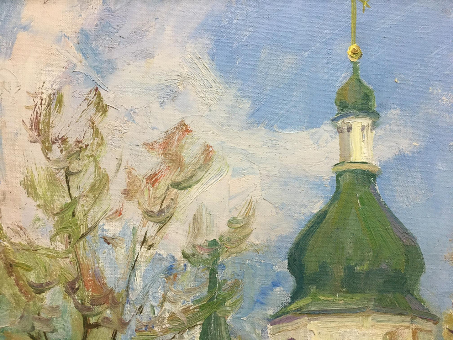 Oil painting of green domed church spire by Bondar Ivan Ivanovich