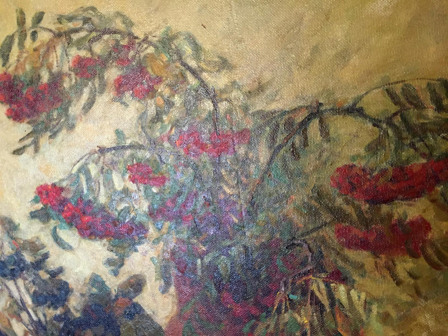 Oil painting by Konstantin Kuzmich Kamyshny: Rowan berries and foliage