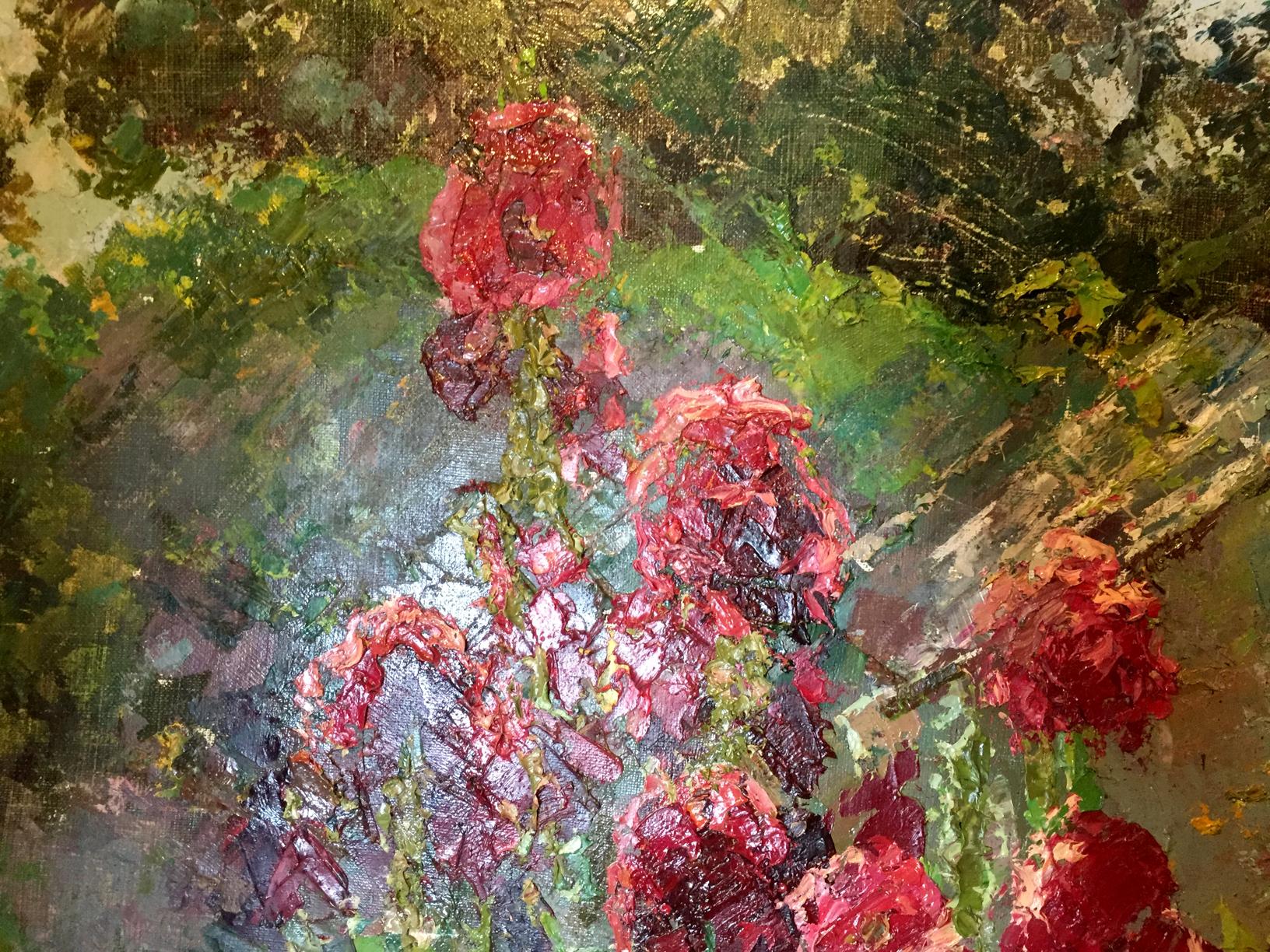 Vibrant red roses in impasto oil painting by Mallow Kononenko Nikolay Ivanovich