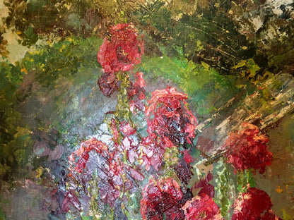 Vibrant red roses in impasto oil painting by Mallow Kononenko Nikolay Ivanovich